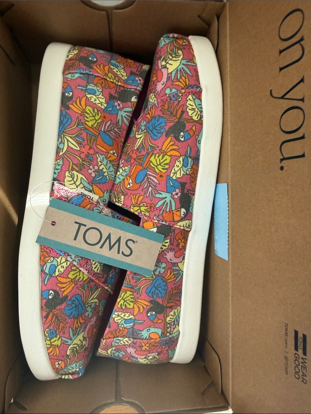 Toms Kids Coral Floral & Tropical Bird Slip-On Sneakers